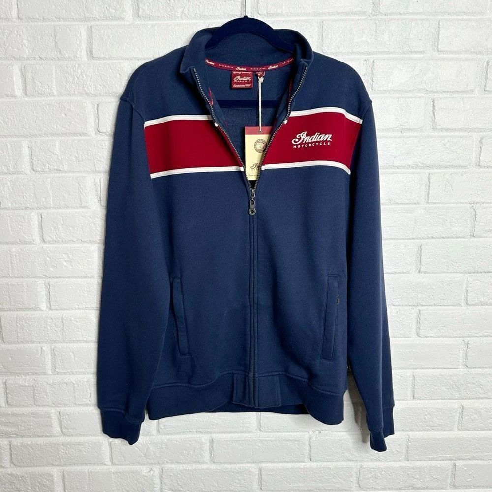 New Indian Motorcycles Colorblock Full Zip Sweatshirt Navy Blue Red Men's size M